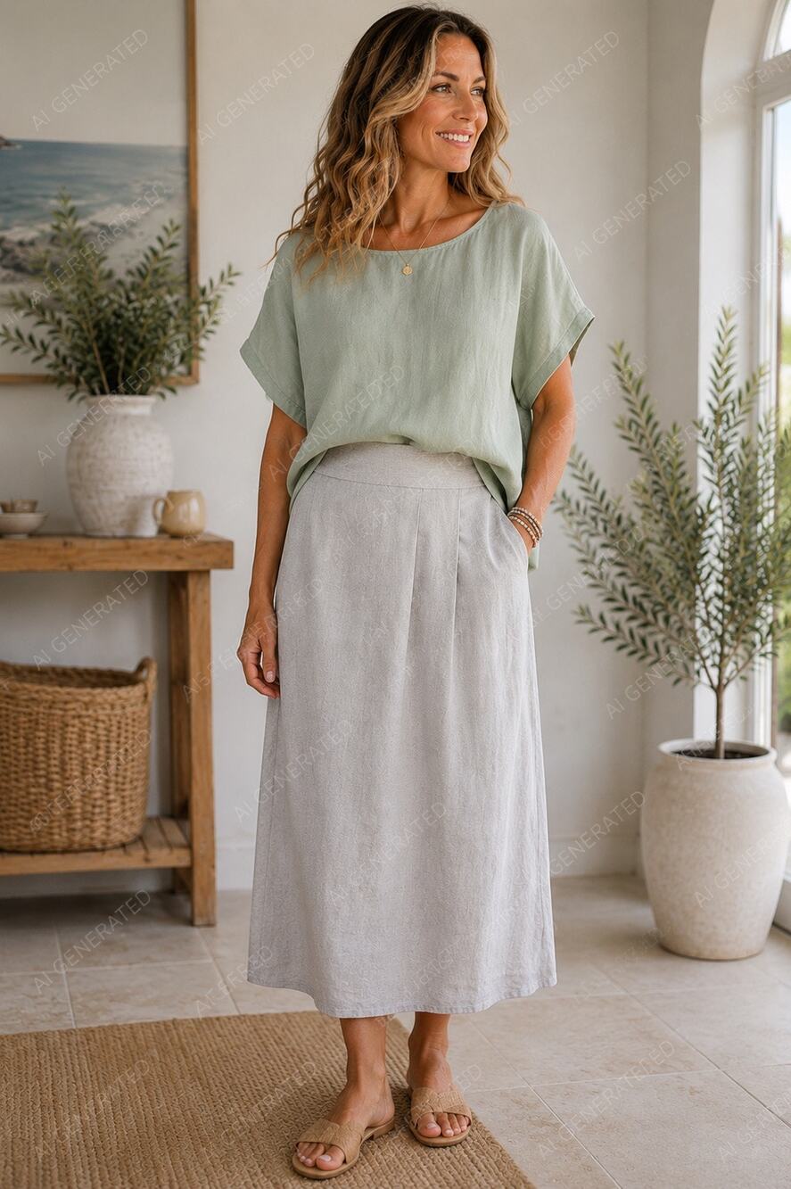 Eileen Fisher Silk Maxi Skirt Women’s Small Blue Gray Pull On Minimalist